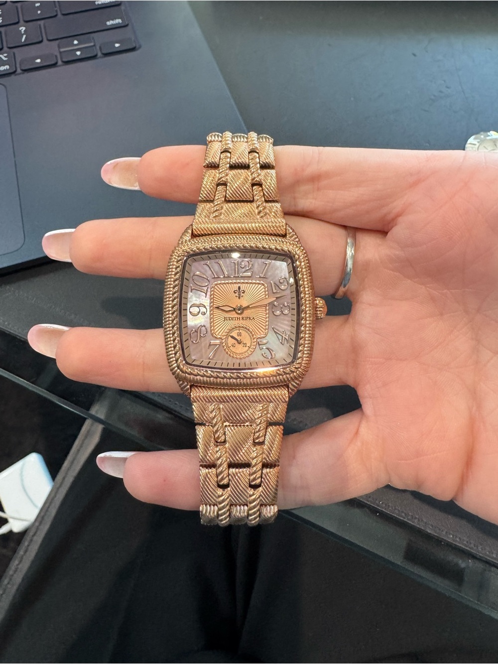 New Judith Ripka Rose-Gold Tone Lexington Cushion Watch MOP tone dial